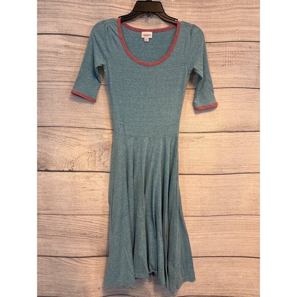 LuLaRoe Nicole Dress Teal & Pink Trim Size XXS - Picture 1 of 3